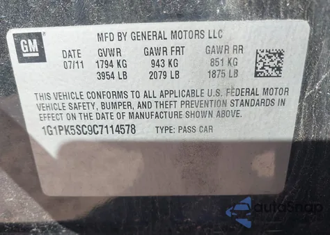 2012 Chevrolet Cruze Eco z USA, uszkodzony, nr VIN 1G1PK5SC9C7114578